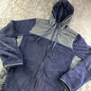 Pony Jacket Womens Large Blue Gray Fleece Hooded Athleisure Hiking Outdoors - Picture 1 of 8