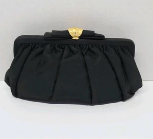 Vintage Julius Resnick JR USA Black Silk Peau de Soie Clutch Purse MCM - Picture 1 of 10
