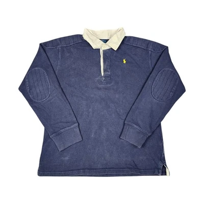 Polo Ralph Lauren Rugby Shirt Women's Large Navy Blue Elbow Patch Yellow Logo - Image 1 of 4