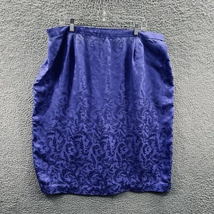 Adrianna Papell Womens Straight Skirt 22 Blue 100% Silk Rear Zip Lined Vintage - Picture 1 of 9