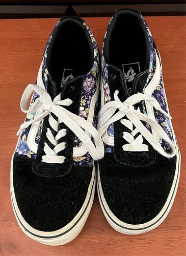 Scarpe da skate basse VANS Ward Moody floreali nere viola per ragazze taglia US Missy 3