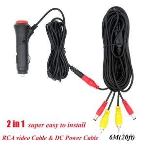 2-in-1 Car Video RCA Extension Charge Cable for Car Rear View Camera Monitor  - Picture 1 of 11