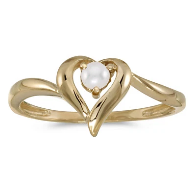 Anillo corazón perlas cultivadas de agua dulce de oro amarillo de 14k Foto 1 de 2