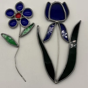 Flower Stained Glass Sun Catchers Wall Decor Hand Crafted Lot 2 - Picture 1 of 15