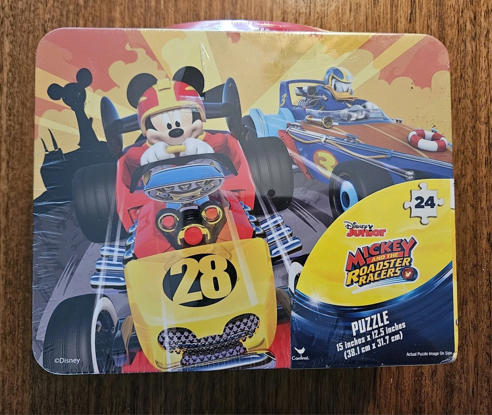Metal Box With Disney Junior Mickey And The Roadster Racers 24 Piece Puzzle - Image 1 of 4