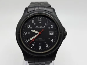 Eddie Bauer Quartz Watch Men New Battery Black Tone Date Dial Red Seconds Hand - Picture 1 of 16
