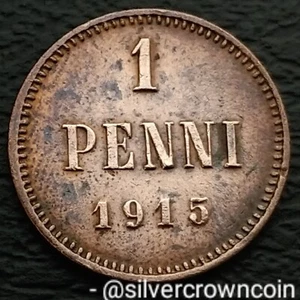 Finland Russia Empire 1 Penni 1915. KM#13. 1 Cent coin. Nicholas II. Crown WWI L - Picture 1 of 7