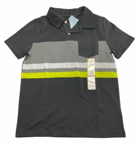 Boys Cat & Jack Short Sleeve Polo Shirt Pullover Top Gray Green Stripe S 6/7 - Picture 1 of 7