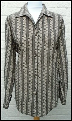 Vintage 1980s blouse brown/taupe floral blouse shirt top fits size 14-16 UK - Image 1 of 4