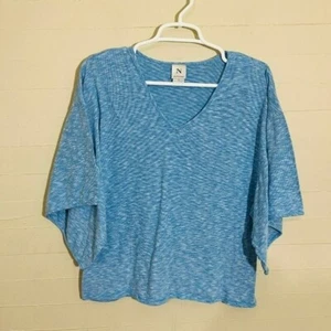 Natori Blue Space Dye Wide Sleeve Kimono Sleeve Sleep Shirt SZ S Cotton Blend - Picture 1 of 6