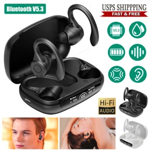 Wireless Bluetooth 5.3 Headset TWS Earphones Earbuds Stereo Headphones Ear Hook - Picture 1 of 14