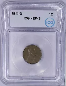 1911-D Lincoln Wheat Cent 1c ICG EF45 XF45 - Picture 1 of 4