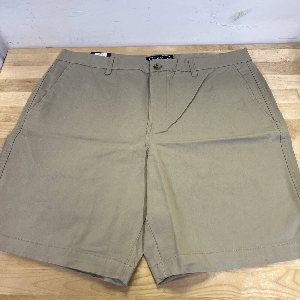 Chaps Men's Flat Front Stretch Shorts Size 38 Khaki