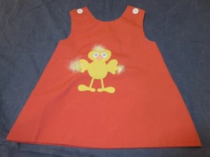 Vintage CHOCOLATE SOUP Girls Dress - Sz 2T - Orange w/ FUZZY CHICK Applique - Picture 1 of 2