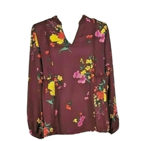 OLD NAVY LONG SLEEVE WOMEN BLOUSE V-NECK BURGUNDY PRINT TOP NEW SIZE S 1106D - Bild 1 von 11