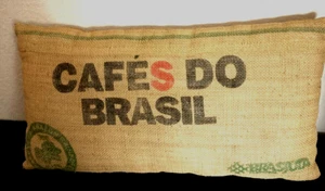Almohada de arpillera para saco de café~~Cafes Do Brasil~~Certificado en la selva tropical de San Juan~SHF#B - Imagen 1 de 11