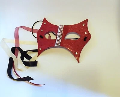 Red Leather Handmade Renaissance Masquerade Renaissance Cosplay Mask - Image 1 of 4