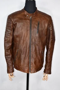Jack & Jones Jprrichard  Lamb Leather Brown Biker Jacket size XL - Picture 1 of 10