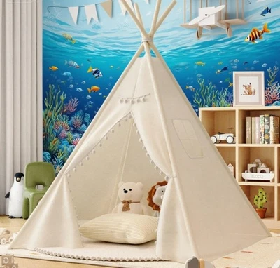 Large Kids Teepee Lace Wood Indian Tent Child Indoor & Outdoor Play House Tent - Image 1 of 4