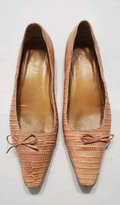 Gucci Zapato Mocasín Plegable Piel Lagarto Tostado/Rosa Cuero Con Lazo Mujer Talla 7.5 Foto 1 de 4