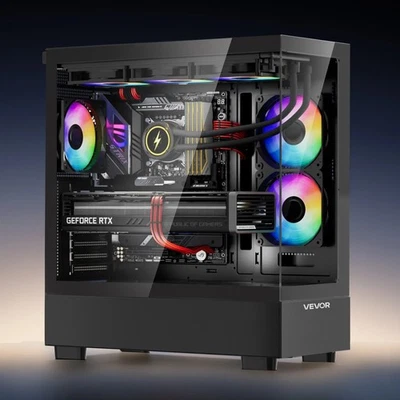 PC-Gaming-Gehäuse Mid-Tower gehärtetes Glaspanel 6x 120 mm PWM ARGB-Lüfter - Bild 1 von 4