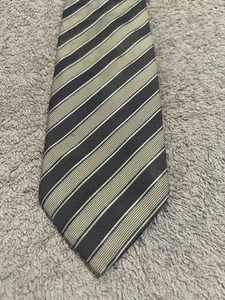 Mens JAEGER 100% Silk Tie R7 Grey Silver Striped Pattern FREE P&P office present - Picture 1 of 5