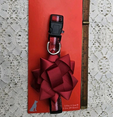 Cute Christmas Dog Collar Red Plaid with Bow FREE US SHIPPING Size Small - Image 1 of 4