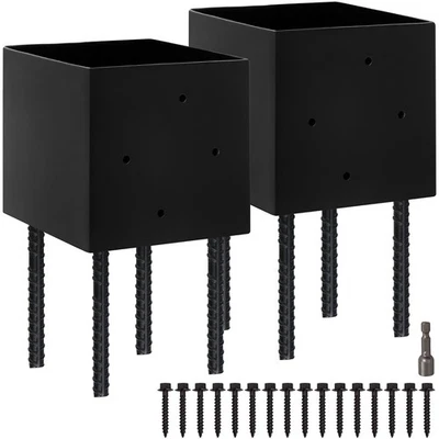 6x6 Fence Post Holder Ground Spike Black Powder Coated Steel Post Anchor 2 Pack - Image 1 of 4