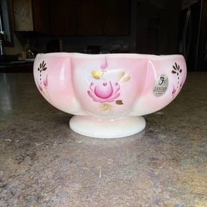 2003 Fenton Kunstglas Charleton Collection rosa handbemalt Blumenform Schale - Bild 1 von 5