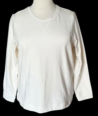 Denim & Co. Active French Terry Long Sleeve Pullover w/ Seam Detail Natural 1X - Image 1 of 4