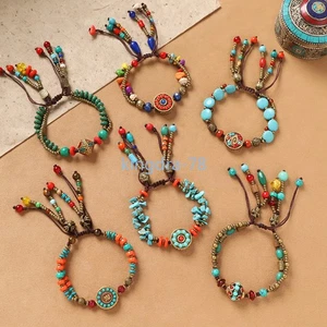 Pulsera tejida retro estilo tibetano chino 1 pieza pulsera nepalí mujer - Imagen 1 de 11