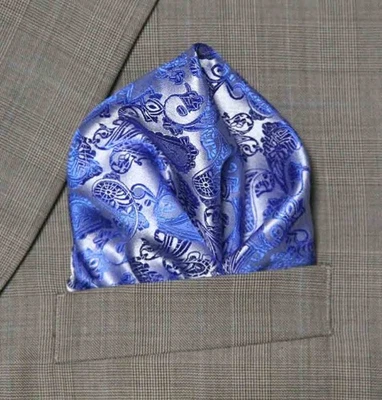 Gascoigne Pocket Square Blue White Paisley GZG Men's - Image 1 of 3