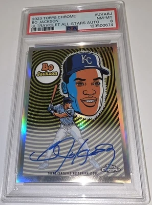 2023 Topps Chrome Bo Jackson Ultraviolet All-Stars Auto PSA 8 87/99 KC Royals SP Foto 1 de 2