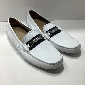 Mocasines de conducción Lacoste para hombre talla 10M Horsebit cuero blanco, Ansted 319, nuevos - Imagen 1 de 8