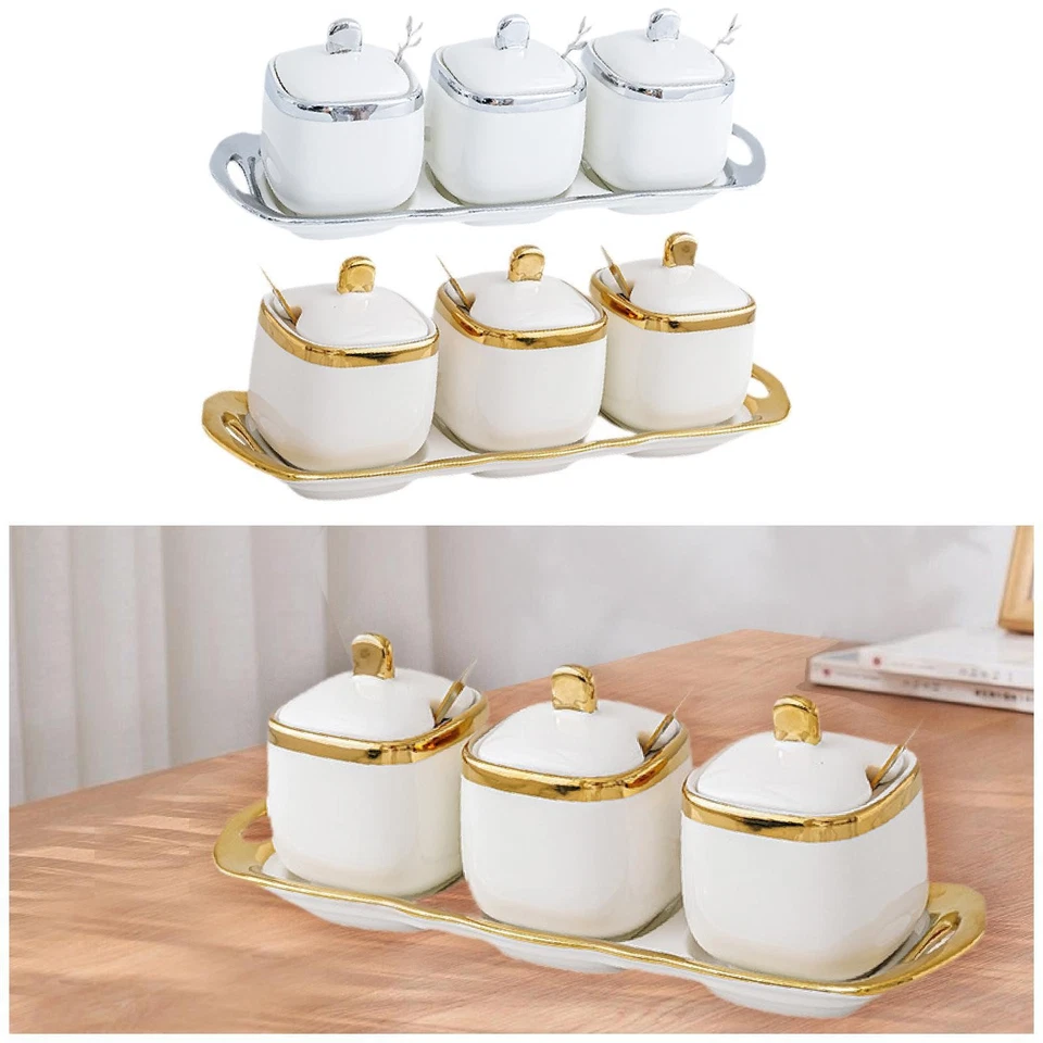 Barattoli per spezie in ceramica con vassoio portaoggetti per piano di - Immagine 1 di 1