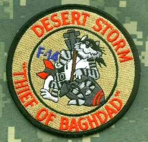 1990's GULF WAR DESERT STORM F-14 TOMCAT burdock-vêlkrö PATCH: Thief of Baghdad - Picture 1 of 12