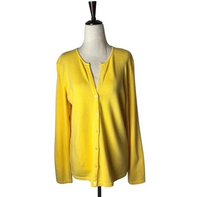 Foxcroft свитер женщин большой желтый хлопок смесь вязаный кардиган опрятный классический - Изображение 1 из 4