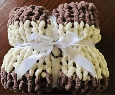 Reiki Healing Chunky Knit Blanket Plum & Cream - Image 1 of 4