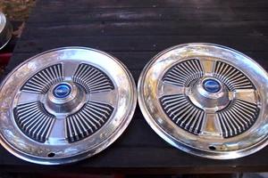 OE vintage NOS(?) pair 65 Ford 15 inch wheelcovers,Hollander # 968,appear unused - Picture 1 of 3