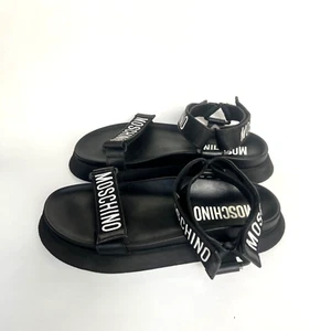 Moschino Logo-Strap Leather Sandals Black Men’s Size 44 - Picture 1 of 18
