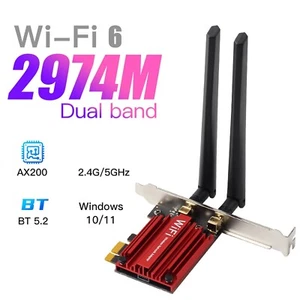 AX3000 Wireless WiFi 6 PCIe Card for PC Bluetooth 5.2 Intel AX200 WiFi 6 Speed - Picture 1 of 6