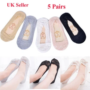 Anti-slip Women Ladies Footsies Skin Shoe Liners Invisible Thin Lace Socks Sheer - Picture 1 of 26