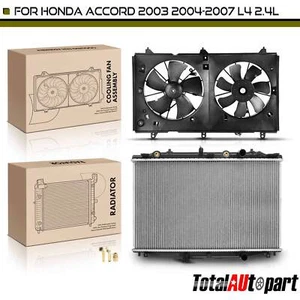 New Radiator & Dual Cooling Fan Assembly Kit for Honda Accord 2003-2007 L4 2.4L - Picture 1 of 8