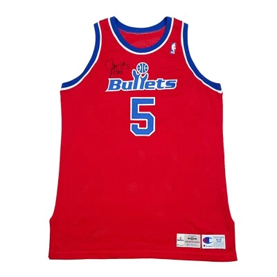 VTG WASHINGTON BULLETS JUAN HOWARD GAME WORN SIGNED CHAMPION JERSEY SIZE 52 + 3 - Image 1 of 4