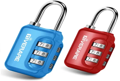GIVERARE 2 Pack Combination Lock, 3-Digit Padlock Keyless, Resettable Luggage Locks for B