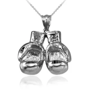 10K White Gold Boxing Gloves DC Pendant Necklace - Picture 1 of 4