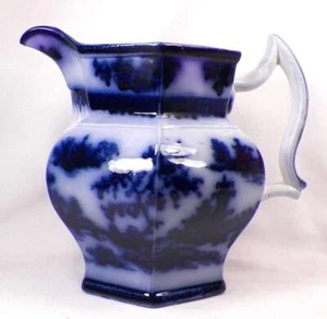 Chapoo Flow Blue Pitcher Water John Wedgwood Ironstone Large Antique Small Flake - Picture 1 of 12