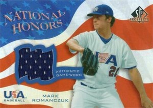 Mark Romanczuk relic jersey patch baseball card 2004 Upper Deck Rookie #NHMR