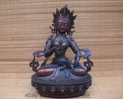 12" Tibet Buddhism Vajradhara Vajrasattva Buddha Red Bronze Kwan-Yin Statue - Image 1 of 4