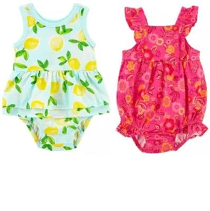 Lot of 2 Baby Girls Carter's Floral Romper & Lemons Sun Suit Size 6 12 Mo NWT - Picture 1 of 1